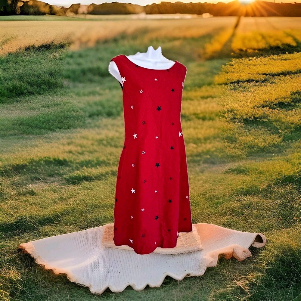 Christopher & Banks Dress 14 Red Linen Blend Lined Sleeveless Sheath‎ Patriotic